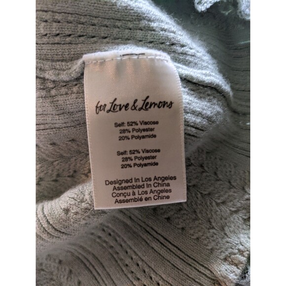 For Love & Lemons Lace Trimmed Cardigan Women's Sz XL Ribbed V-neck Fitted Mint - Picture 9 of 9